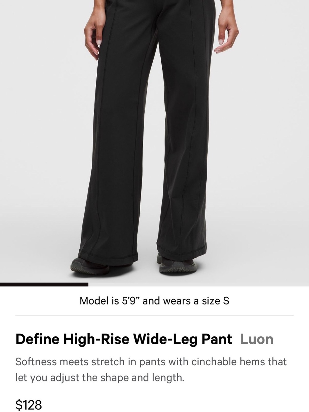 lululemon athletica Black Wide-Leg High-Rise Pants Medium, Short Length